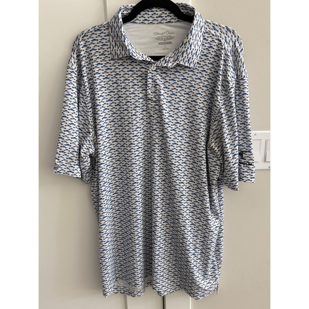Straight Down Mens L Classic Car Print Golf Polo ShiAnthem Country Clubt